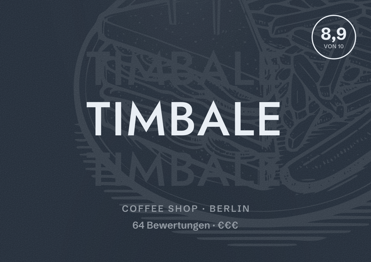 Illustriertes Poster von Timbale, Coffee Shop in Berlin: Bewertung 8,9 von 10 aus 64 Bewertungen, Preisniveau €€€