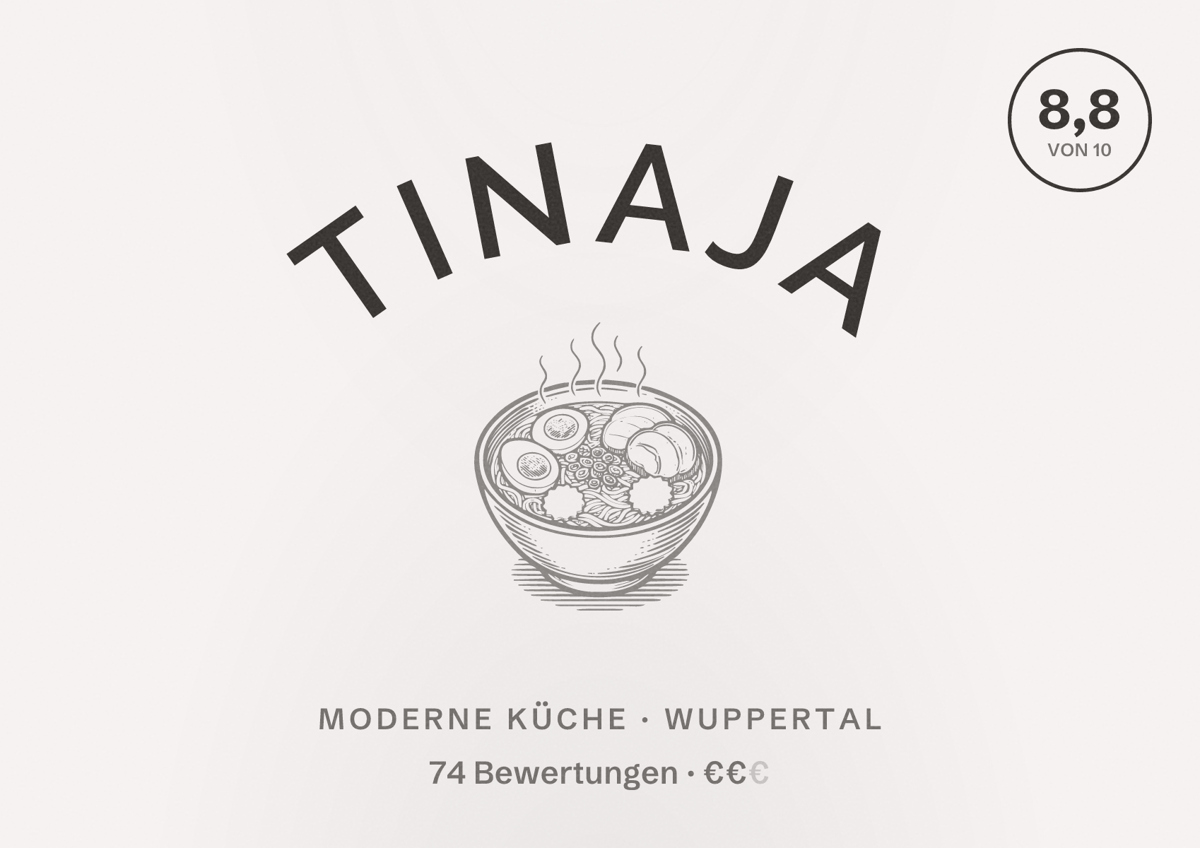 Illustriertes Poster von Tinaja, Moderne Küche in Wuppertal: Bewertung 8,8 von 10 aus 74 Bewertungen, Preisniveau €€