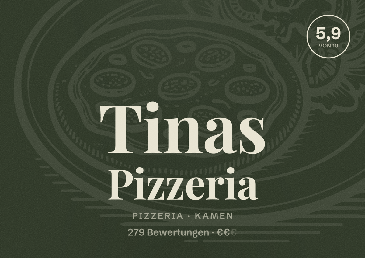 Illustriertes Poster von Tinas Pizzeria, Pizzeria in Kamen: Gästebewertung 5,9 von 10 aus 279 Bewertungen