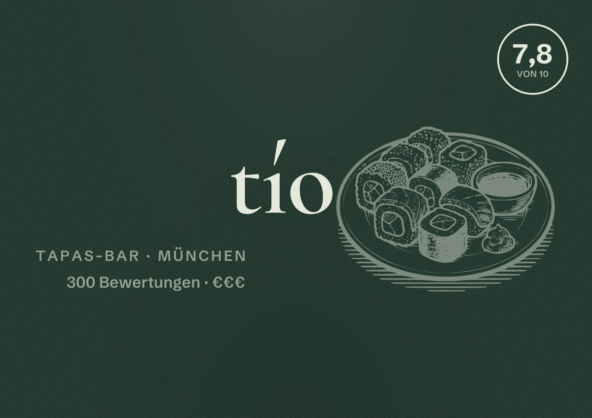 Illustriertes Poster von tío, Tapas-Bar in München: Bewertung 7,8 von 10 aus 300 Bewertungen, Preisniveau €€€
