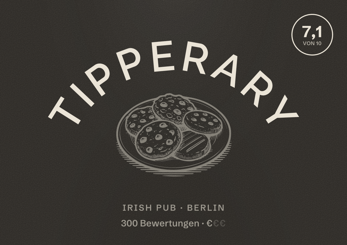 Illustriertes Poster von Tipperary, Irish Pub in Berlin: Bewertung 7,1 von 10 aus 300 Bewertungen, Preisniveau €