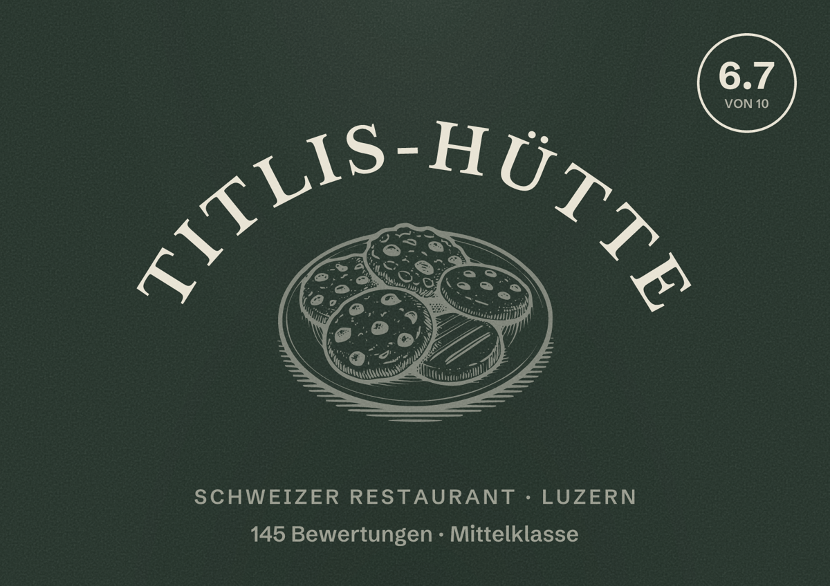 Illustriertes Poster von Titlis-Hütte, Schweizer Restaurant in Luzern: Bewertung 6.7 von 10 aus 145 Bewertungen, Preisniveau Mittelklasse