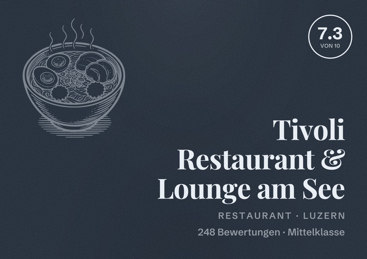 Illustriertes Poster von Tivoli Restaurant & Lounge am See, Restaurant in Luzern: Bewertung 7.3 von 10 aus 248 Bewertungen, Preisniveau Mittelklasse