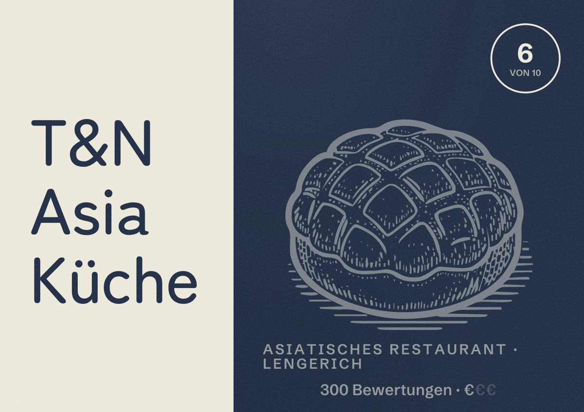 Illustriertes Poster von T&N Asia Küche, Asiatisches Restaurant in Lengerich: Bewertung 6 von 10 aus 300 Bewertungen, Preisniveau €