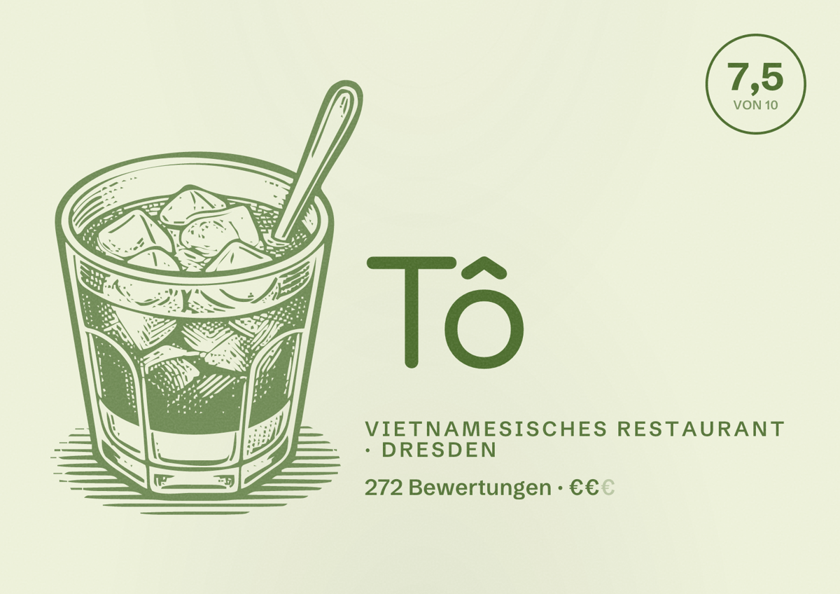 Illustriertes Poster von Tô, Vietnamesisches Restaurant in Dresden: Bewertung 7,5 von 10 aus 272 Bewertungen, Preisniveau €€