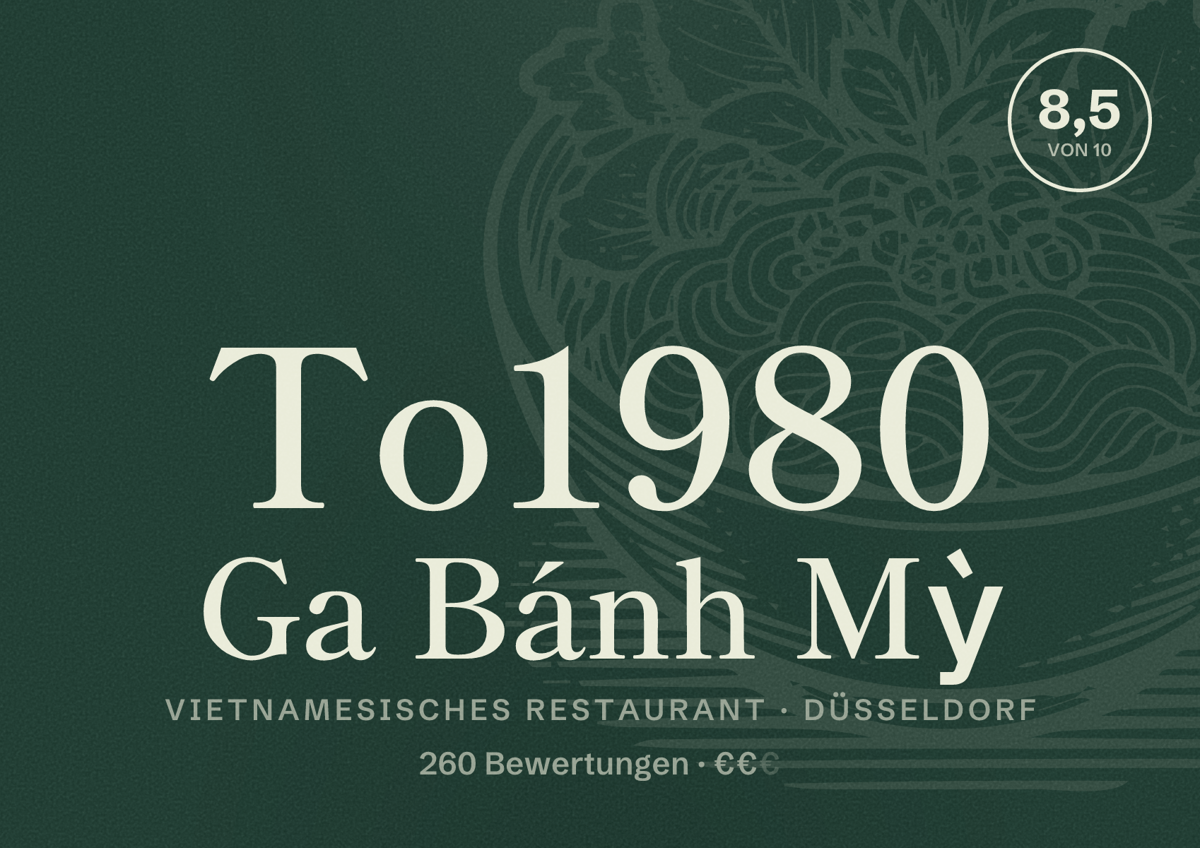 Illustriertes Poster von To1980 Ga Bánh Mỳ, Vietnamesisches Restaurant in Düsseldorf: Bewertung 8,5 von 10 aus 260 Bewertungen, Preisniveau €€