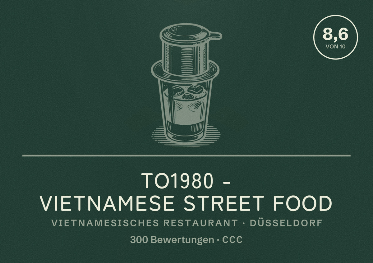 Illustriertes Poster von To1980 - Vietnamese Street Food, Vietnamesisches Restaurant in Düsseldorf: Bewertung 8,6 von 10 aus 300 Bewertungen, Preisniveau €€€
