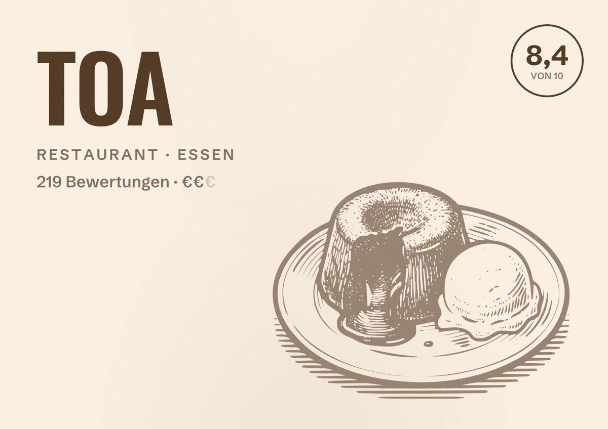 Illustriertes Poster von TOA, Restaurant in Essen: Gästebewertung 8,4 von 10 aus 219 Bewertungen