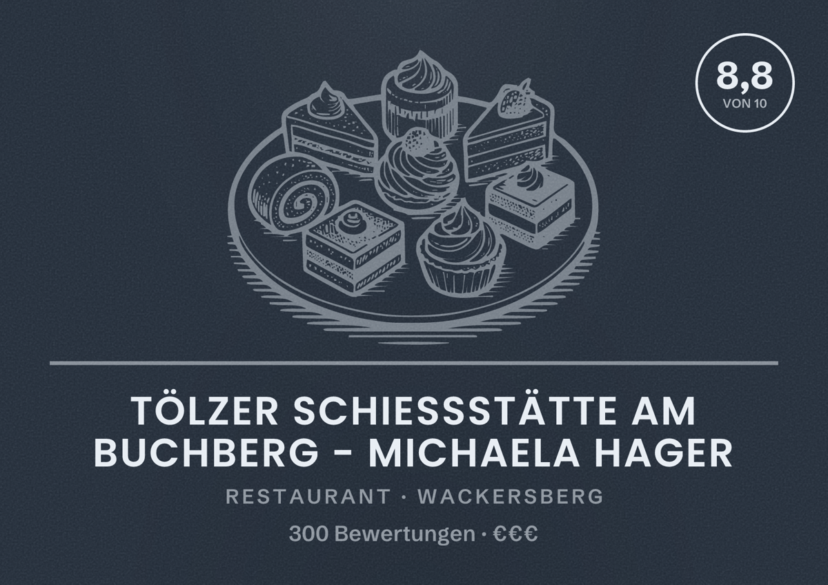 Illustriertes Poster von Tölzer Schießstätte am Buchberg - Michaela Hager, Restaurant in Wackersberg: Bewertung 8,8 von 10 aus 300 Bewertungen, Preisniveau €€€