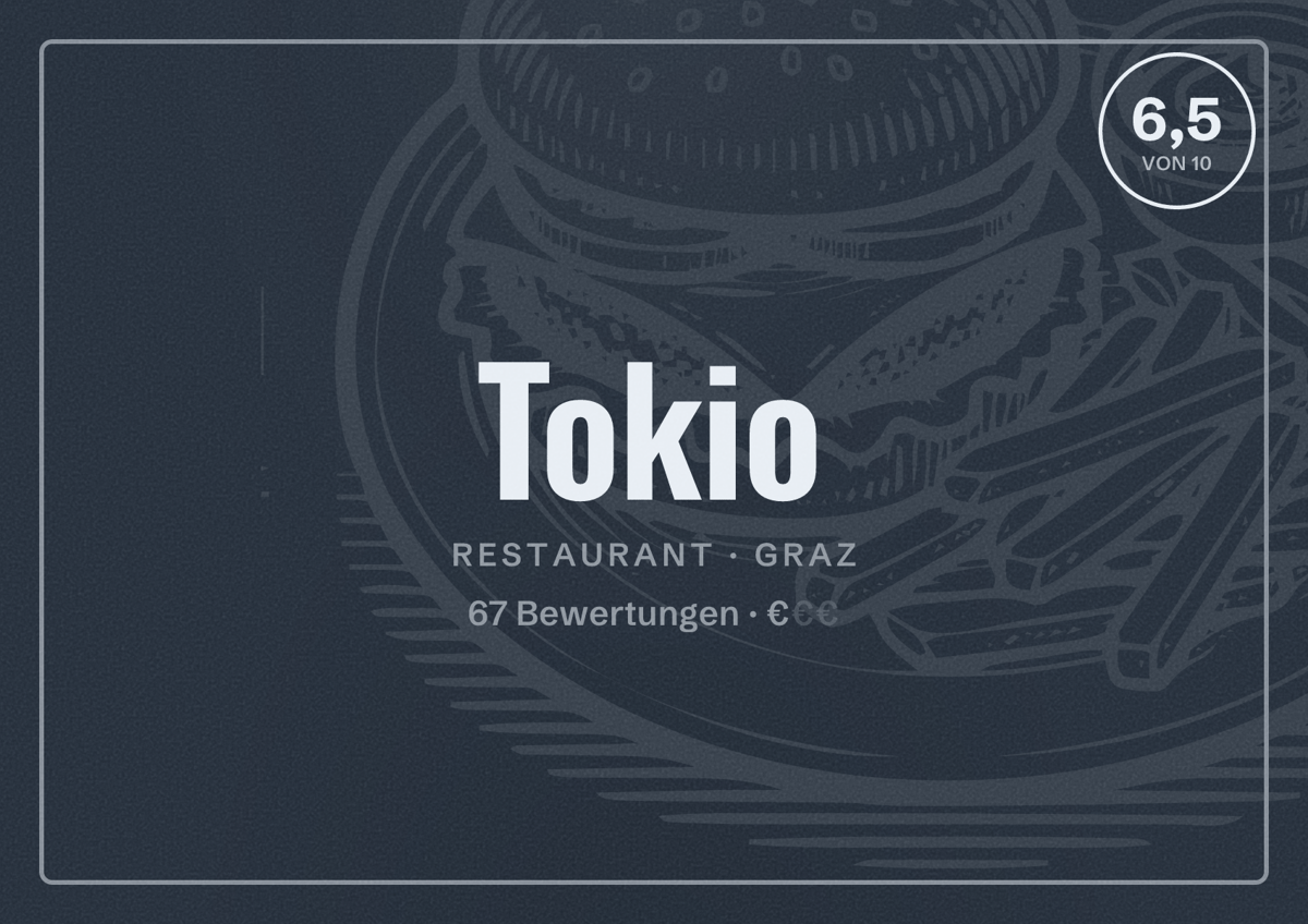 Illustriertes Poster von Tokio, Restaurant in Graz: Bewertung 6,5 von 10 aus 67 Bewertungen, Preisniveau €