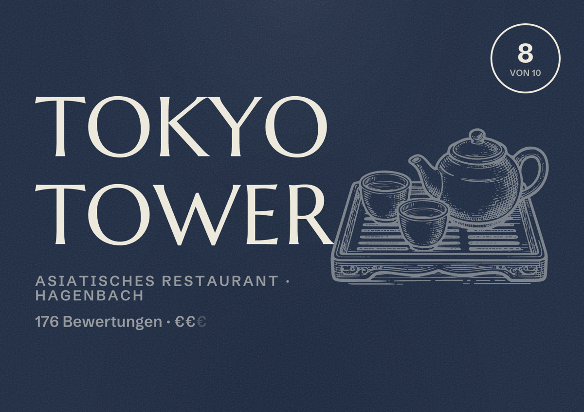 Illustriertes Poster von Tokyo Tower, Asiatisches Restaurant in Hagenbach: Bewertung 8 von 10 aus 176 Bewertungen, Preisniveau €€