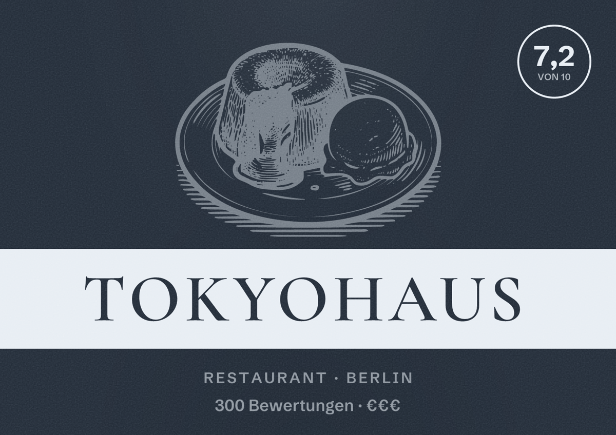 Illustriertes Poster von Tokyohaus, Restaurant in Berlin: Bewertung 7,2 von 10 aus 300 Bewertungen, Preisniveau €€€