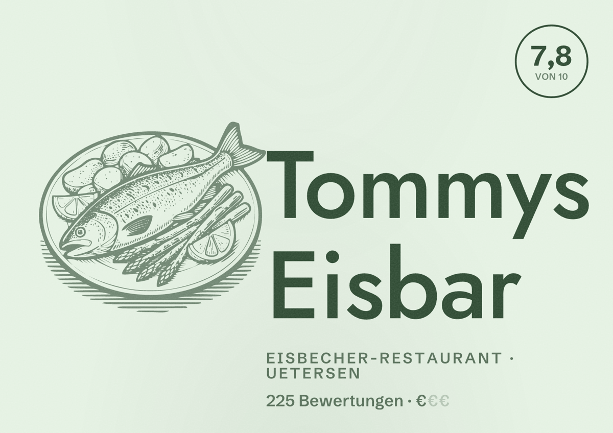 Illustriertes Poster von Tommys Eisbar, Eisbecher-Restaurant in Uetersen: Bewertung 7,8 von 10 aus 225 Bewertungen, Preisniveau €