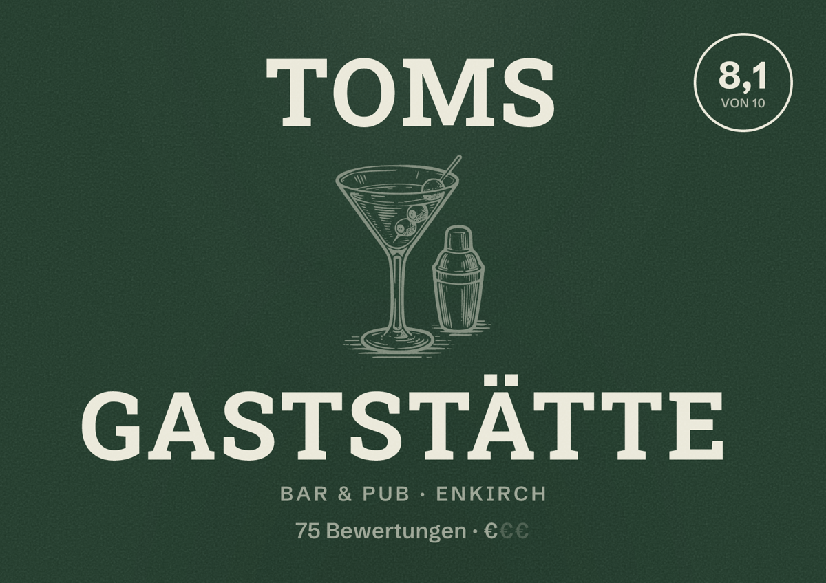 Illustriertes Poster von Toms Gaststätte, Bar & Pub in Enkirch: Bewertung 8,1 von 10 aus 75 Bewertungen, Preisniveau €