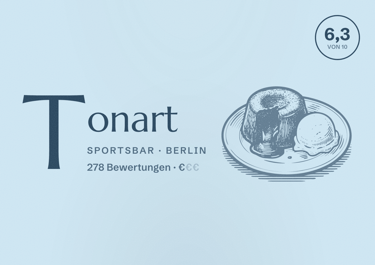 Illustriertes Poster von Tonart, Sportsbar in Berlin: Bewertung 6,3 von 10 aus 278 Bewertungen, Preisniveau €