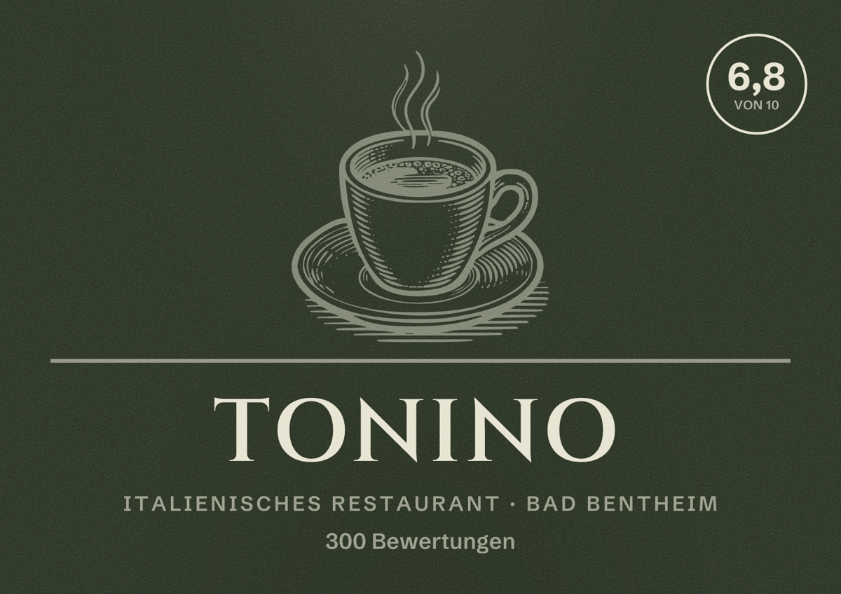 Illustriertes Poster von Tonino, Italienisches Restaurant in Bad Bentheim: Bewertung 6,8 von 10 aus 300 Bewertungen