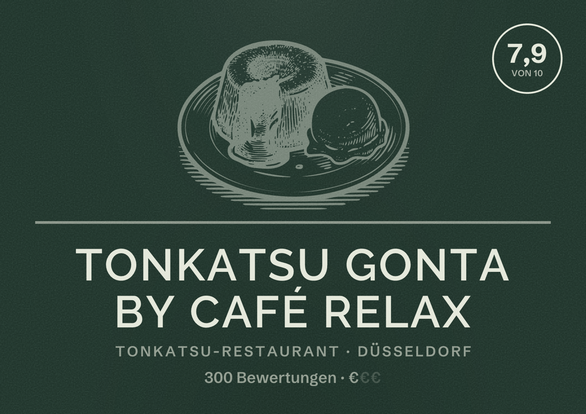 Illustriertes Poster von Tonkatsu GONTA by Café Relax, Tonkatsu-Restaurant in Düsseldorf: Bewertung 7,9 von 10 aus 300 Bewertungen, Preisniveau €