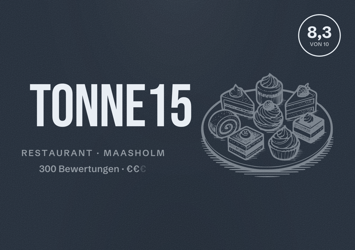 Illustriertes Poster von Tonne15, Restaurant in Maasholm: Bewertung 8,3 von 10 aus 300 Bewertungen, Preisniveau €€