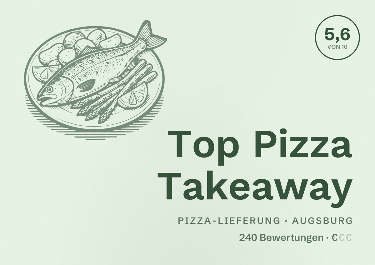 Illustriertes Poster von Top Pizza Takeaway, Pizza-Lieferung in Augsburg: Bewertung 5,6 von 10 aus 240 Bewertungen, Preisniveau €