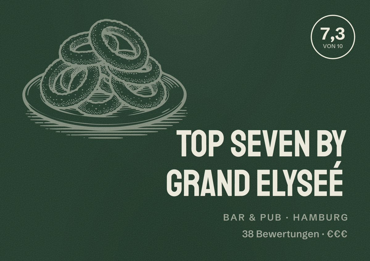 Illustriertes Poster von Top Seven by Grand Elyseé, Bar & Pub in Hamburg: Bewertung 7,3 von 10 aus 38 Bewertungen, Preisniveau €€€