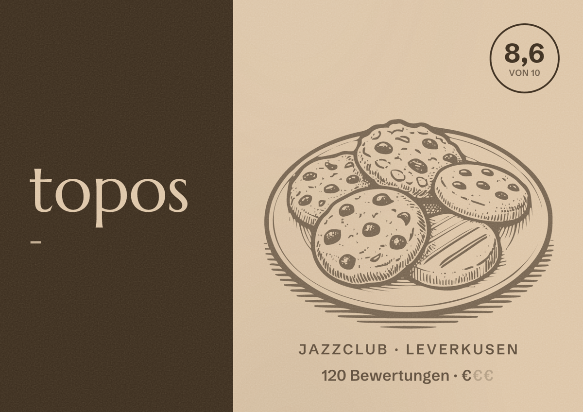 Illustriertes Poster von topos -, Jazzclub in Leverkusen: Bewertung 8,6 von 10 aus 120 Bewertungen, Preisniveau €