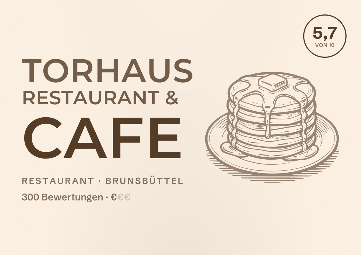 Illustriertes Poster von Torhaus Restaurant & Cafe, Restaurant in Brunsbüttel: Bewertung 5,7 von 10 aus 300 Bewertungen, Preisniveau €