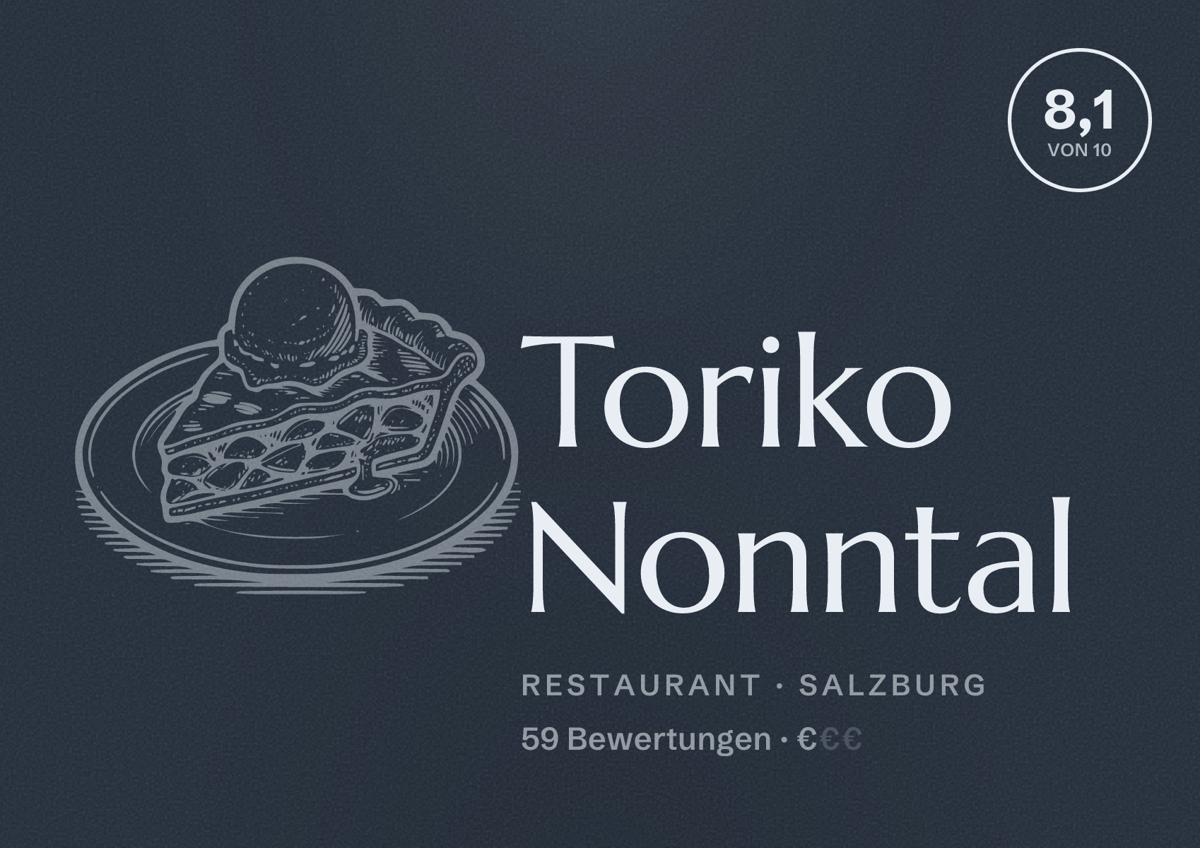 Illustriertes Poster von Toriko Nonntal, Restaurant in Salzburg: Bewertung 8,1 von 10 aus 59 Bewertungen, Preisniveau €
