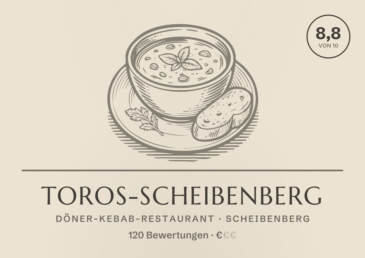 Illustriertes Poster von Toros-Scheibenberg, Döner-Kebab-Restaurant in Scheibenberg: Bewertung 8,8 von 10 aus 120 Bewertungen, Preisniveau €