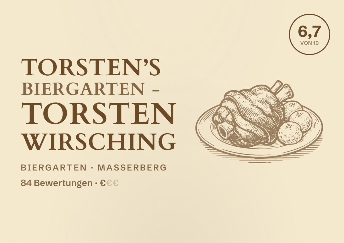 Illustriertes Poster von Torsten’s Biergarten - Torsten Wirsching, Biergarten in Masserberg: Bewertung 6,7 von 10 aus 84 Bewertungen, Preisniveau €