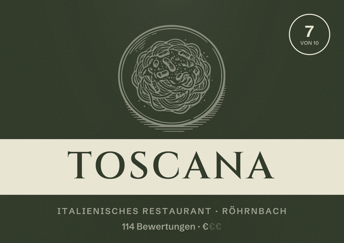 Illustriertes Poster von Toscana, Italienisches Restaurant in Röhrnbach: Bewertung 7 von 10 aus 114 Bewertungen, Preisniveau €