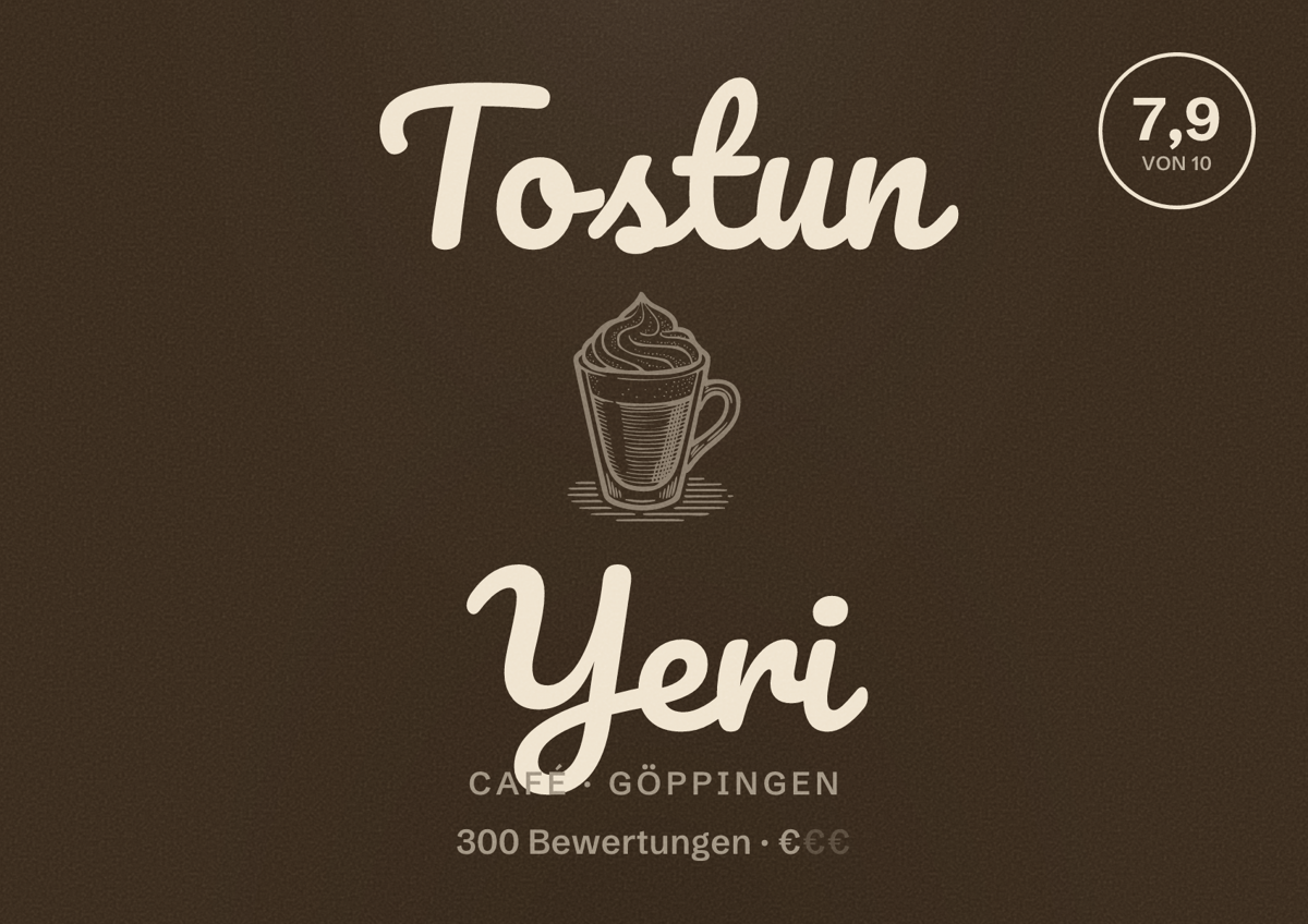 Illustriertes Poster von Tostun Yeri, Café in Göppingen: Bewertung 7,9 von 10 aus 300 Bewertungen, Preisniveau €