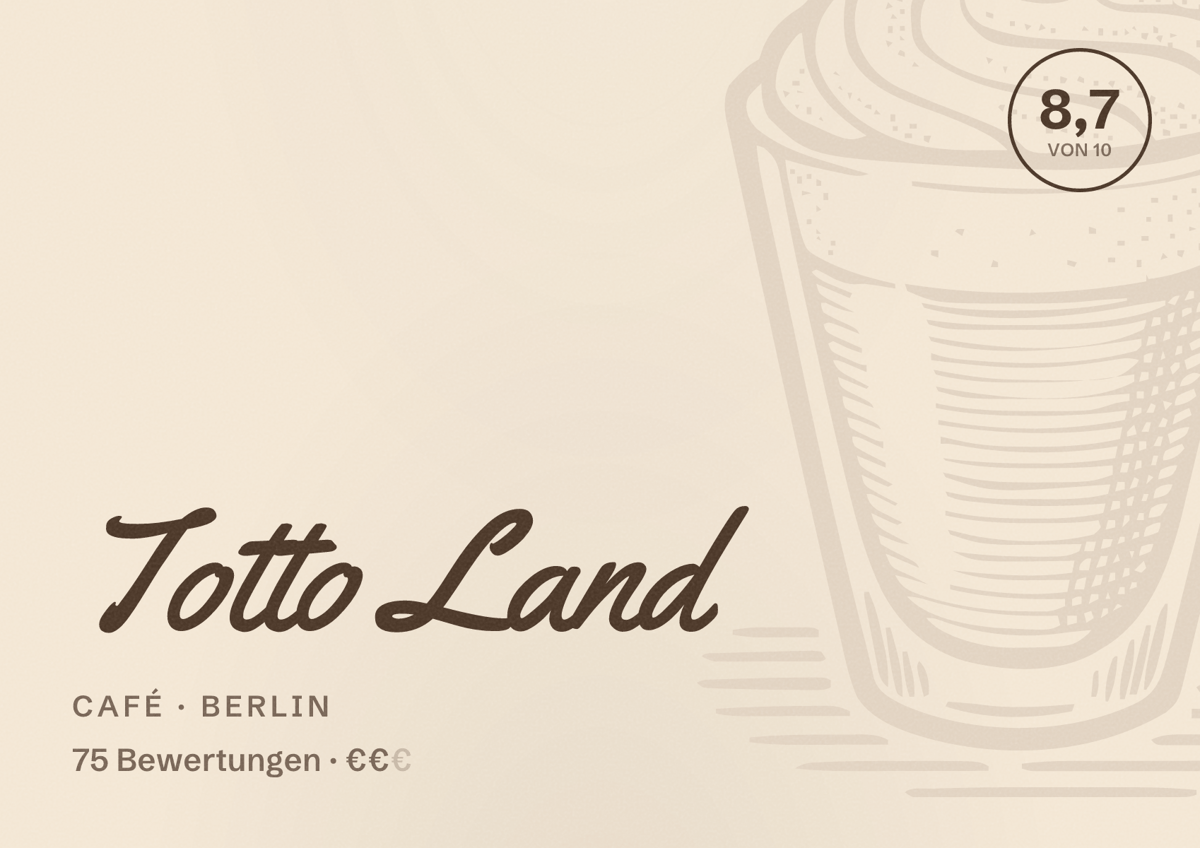 Illustriertes Poster von Totto Land, Café in Berlin: Bewertung 8,7 von 10 aus 75 Bewertungen, Preisniveau €€