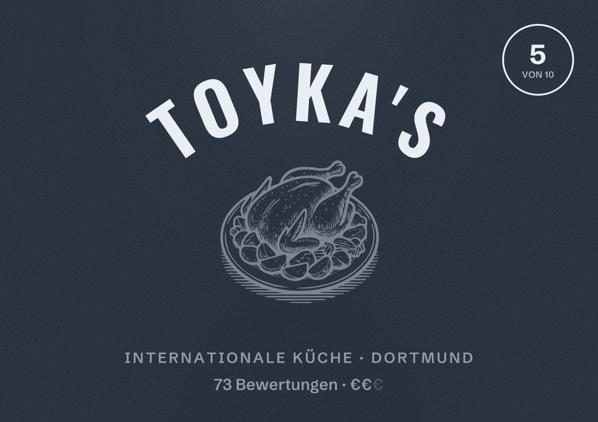 Illustriertes Poster von Toyka's, Internationale Küche in Dortmund: Bewertung 5 von 10 aus 73 Bewertungen, Preisniveau €€