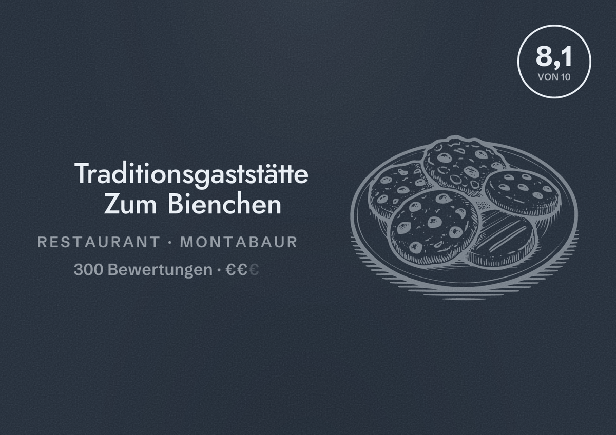 Illustriertes Poster von Traditionsgaststätte Zum Bienchen, Restaurant in Montabaur: Bewertung 8,1 von 10 aus 300 Bewertungen, Preisniveau €€
