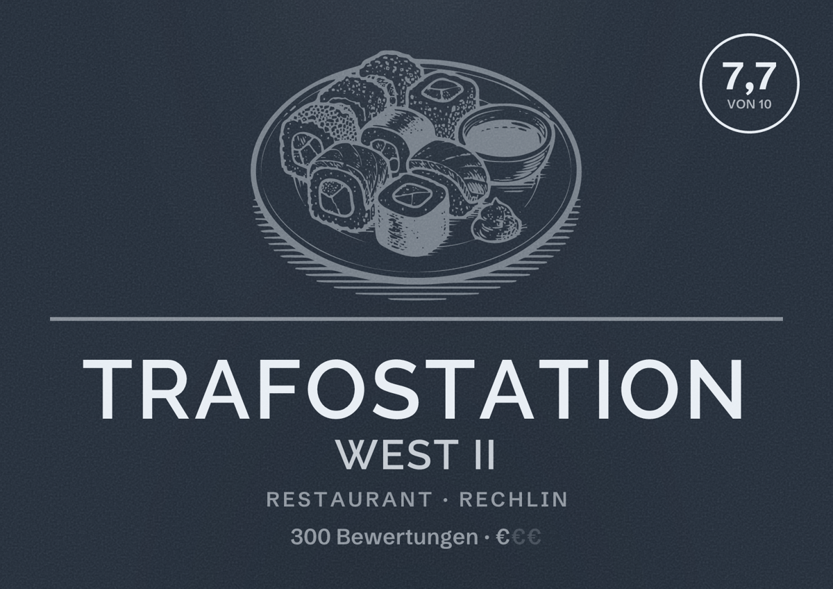 Illustriertes Poster von Trafostation West II, Restaurant in Rechlin: Bewertung 7,7 von 10 aus 300 Bewertungen, Preisniveau €