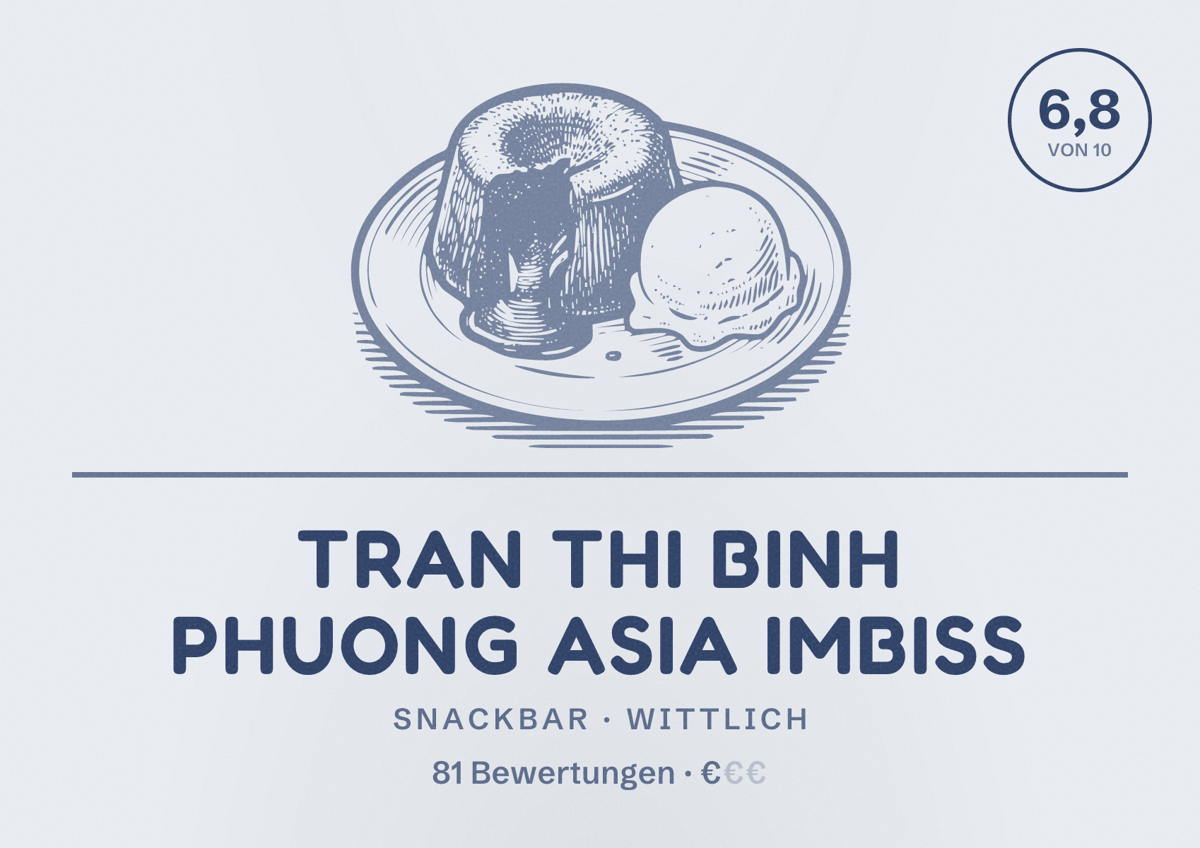 Illustriertes Poster von Tran Thi Binh Phuong Asia Imbiss, Snackbar in Wittlich: Bewertung 6,8 von 10 aus 81 Bewertungen, Preisniveau €