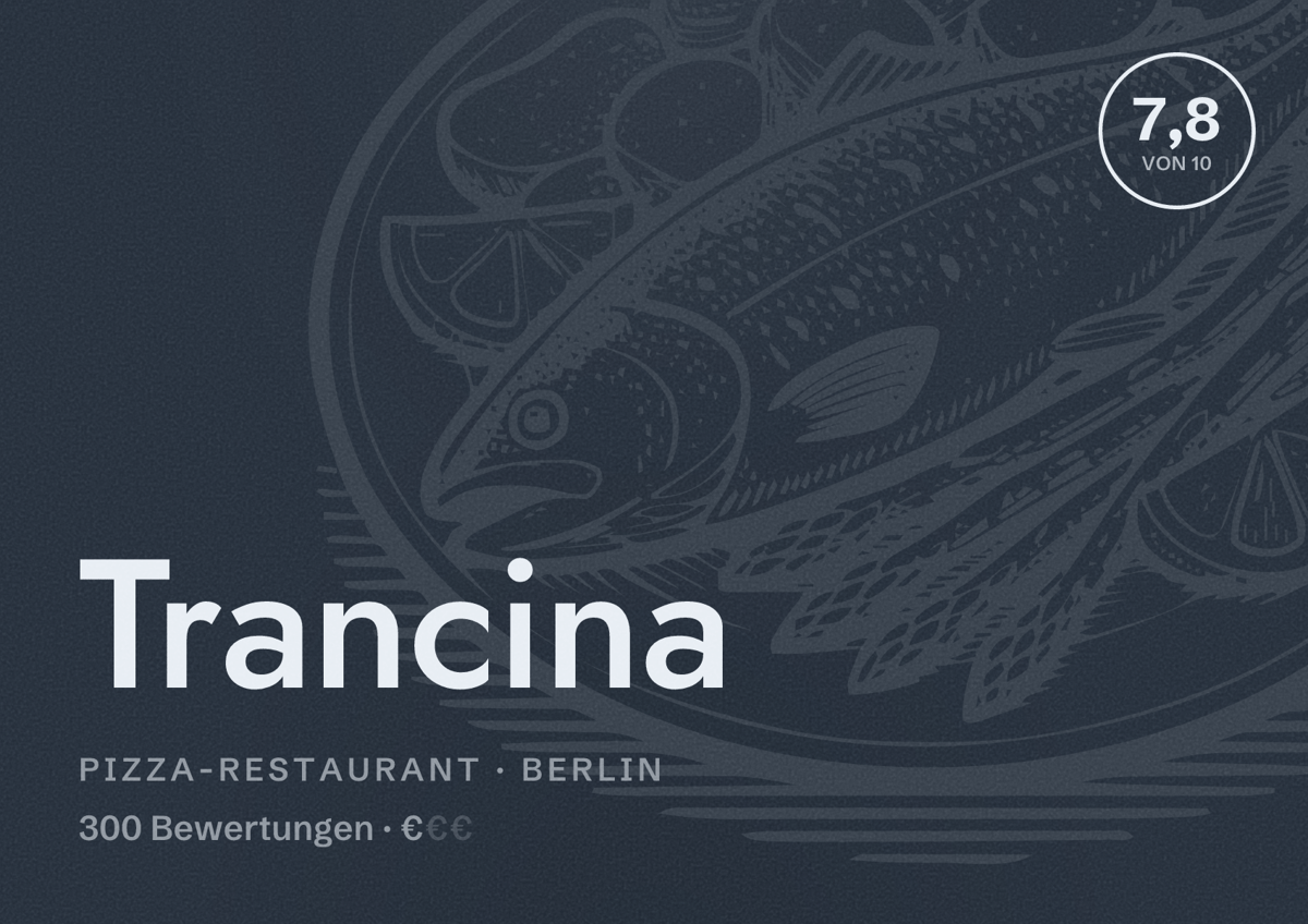 Illustriertes Poster von Trancina, Pizza-Restaurant in Berlin: Bewertung 7,8 von 10 aus 300 Bewertungen, Preisniveau €