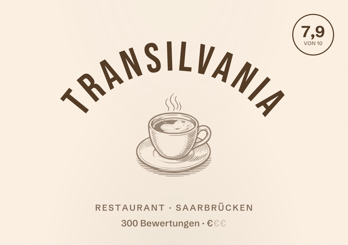 Illustriertes Poster von Transilvania, Restaurant in Saarbrücken: Bewertung 7,9 von 10 aus 300 Bewertungen, Preisniveau €