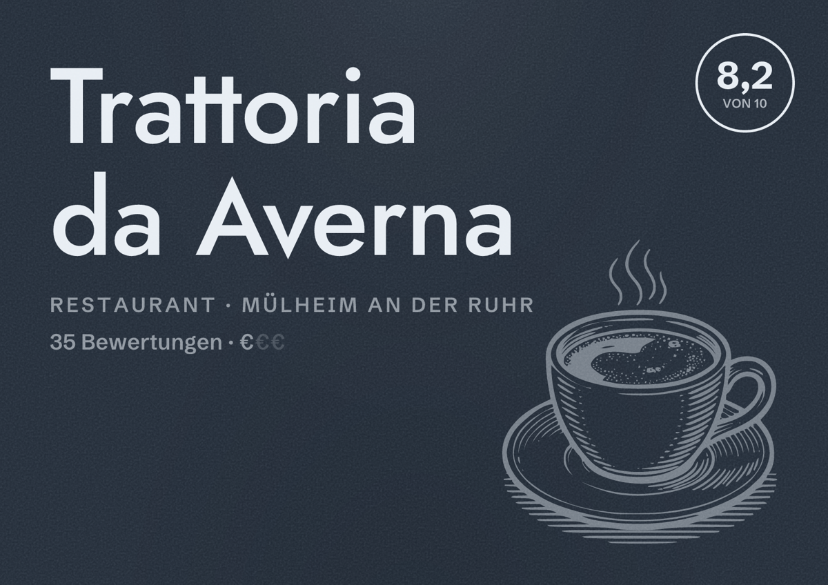 Illustriertes Poster von Trattoria da Averna, Restaurant in Mülheim an der Ruhr: Bewertung 8,2 von 10 aus 35 Bewertungen, Preisniveau €
