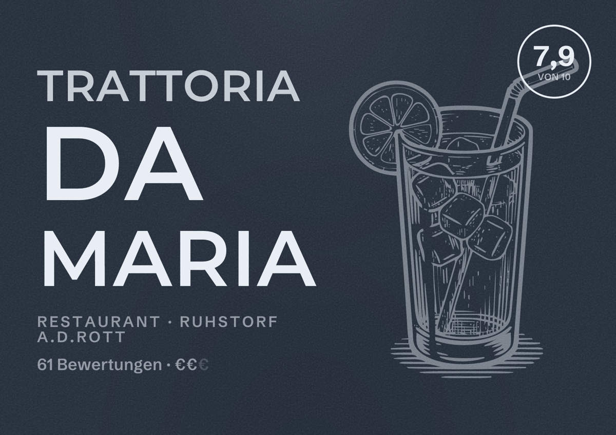 Illustriertes Poster von Trattoria da Maria, Restaurant in Ruhstorf a.d.Rott: Bewertung 7,9 von 10 aus 61 Bewertungen, Preisniveau €€