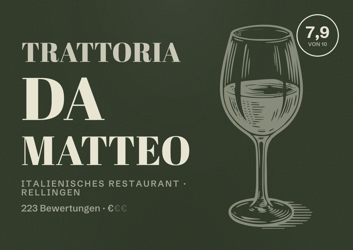 Illustriertes Poster von Trattoria Da Matteo, Italienisches Restaurant in Rellingen: Bewertung 7,9 von 10 aus 223 Bewertungen, Preisniveau €