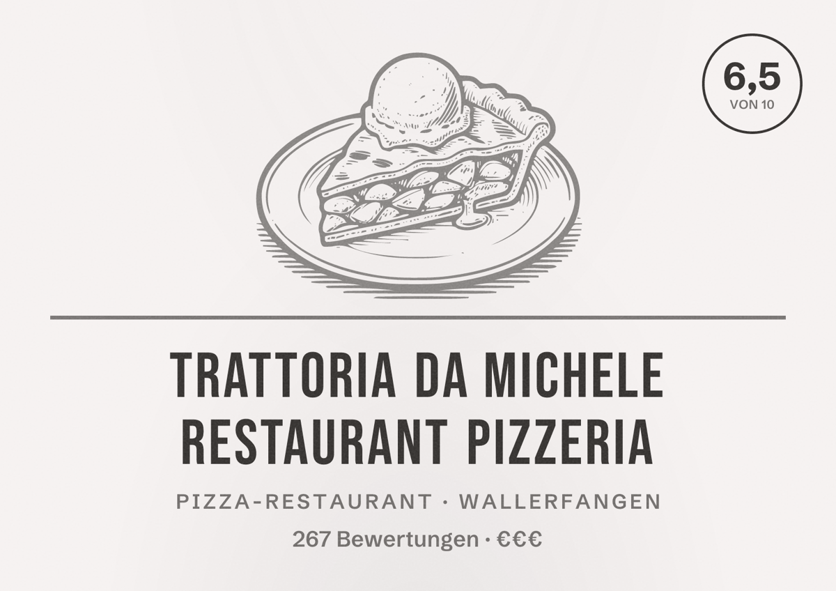 Illustriertes Poster von Trattoria Da Michele Restaurant Pizzeria, Pizza-Restaurant in Wallerfangen: Bewertung 6,5 von 10 aus 267 Bewertungen, Preisniveau €€€