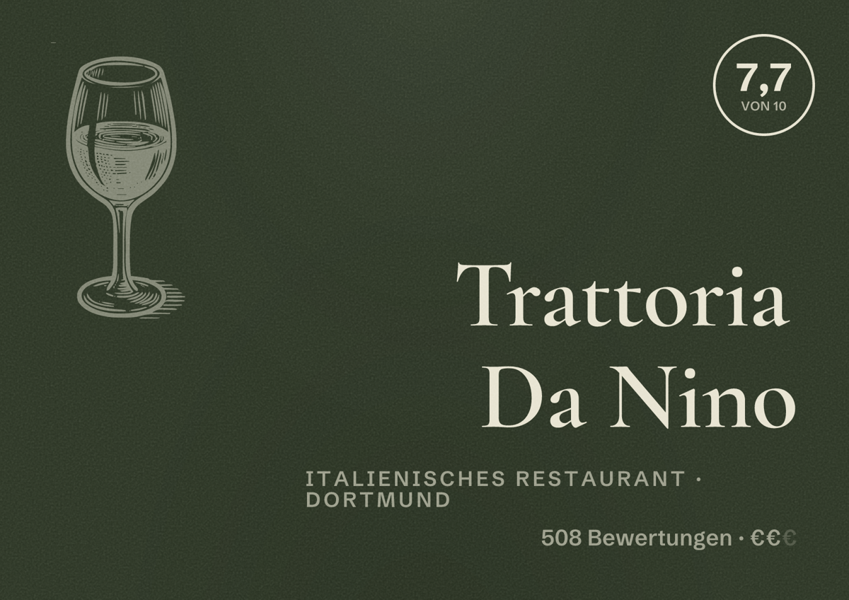 Illustriertes Poster von Trattoria Da Nino, Italienisches Restaurant in Dortmund: Gästebewertung 7,7 von 10 aus 508 Bewertungen