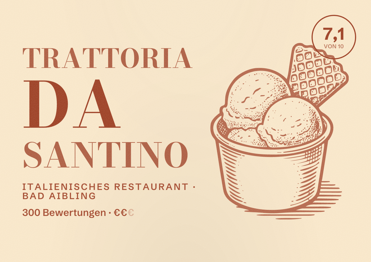 Illustriertes Poster von Trattoria Da Santino, Italienisches Restaurant in Bad Aibling: Bewertung 7,1 von 10 aus 300 Bewertungen, Preisniveau €€