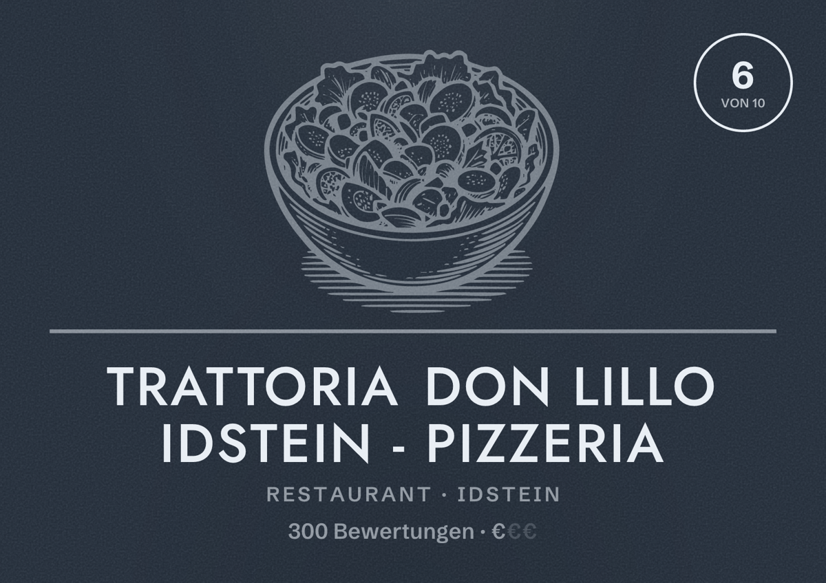 Illustriertes Poster von Trattoria Don Lillo Idstein - Pizzeria, Restaurant in Idstein: Bewertung 6 von 10 aus 300 Bewertungen, Preisniveau €