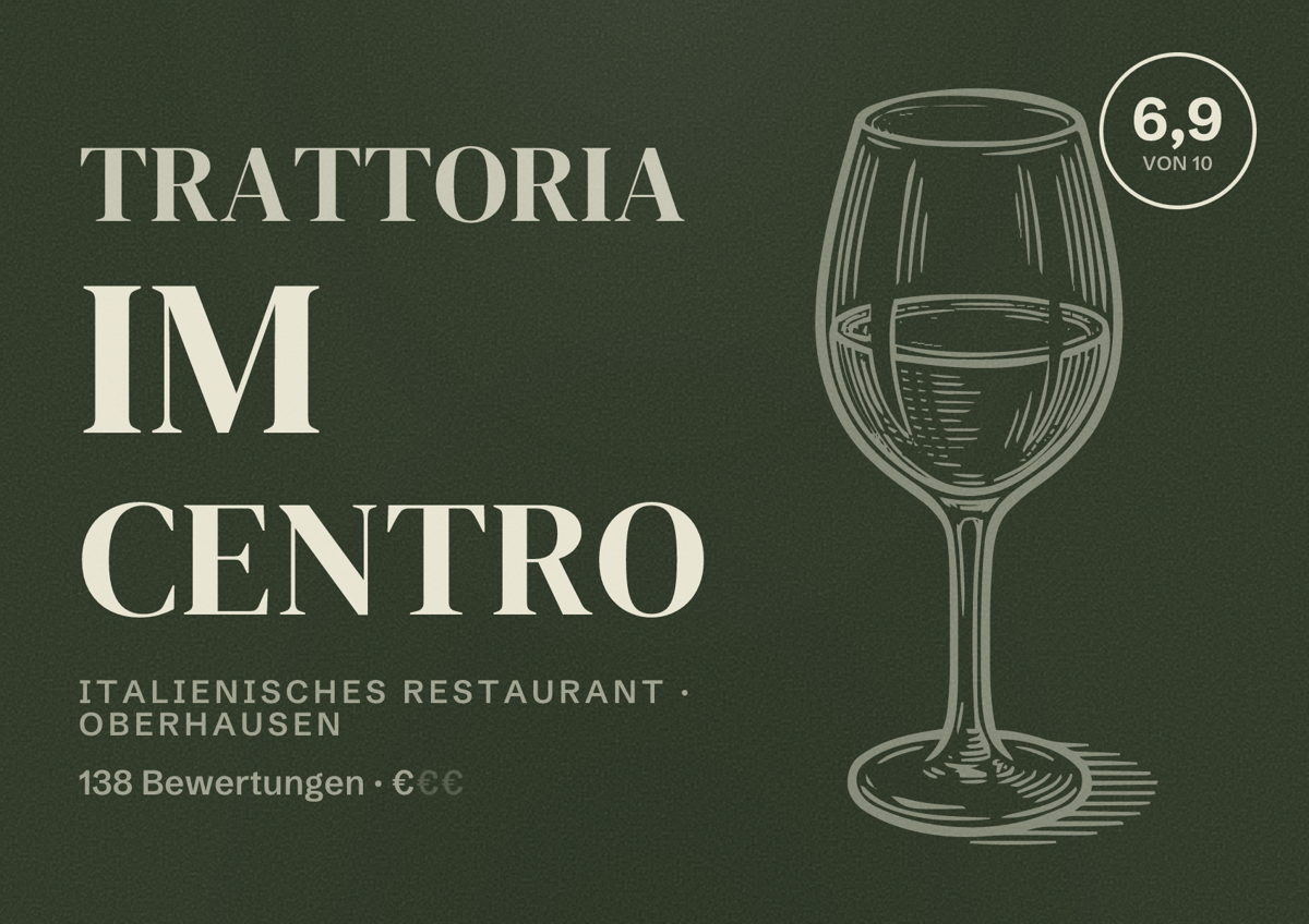 Illustriertes Poster von Trattoria im Centro, Italienisches Restaurant in Oberhausen: Gästebewertung 6,9 von 10 aus 138 Bewertungen