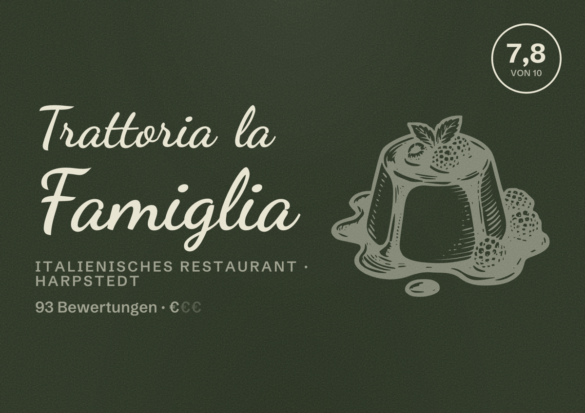 Illustriertes Poster von Trattoria la Famiglia, Italienisches Restaurant in Harpstedt: Bewertung 7,8 von 10 aus 93 Bewertungen, Preisniveau €