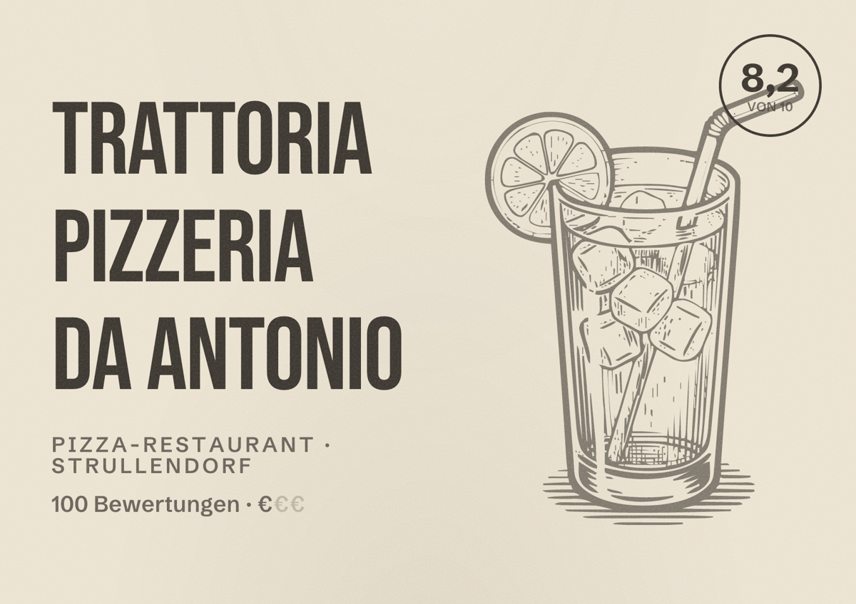Illustriertes Poster von Trattoria Pizzeria Da Antonio, Pizza-Restaurant in Strullendorf: Bewertung 8,2 von 10 aus 100 Bewertungen, Preisniveau €