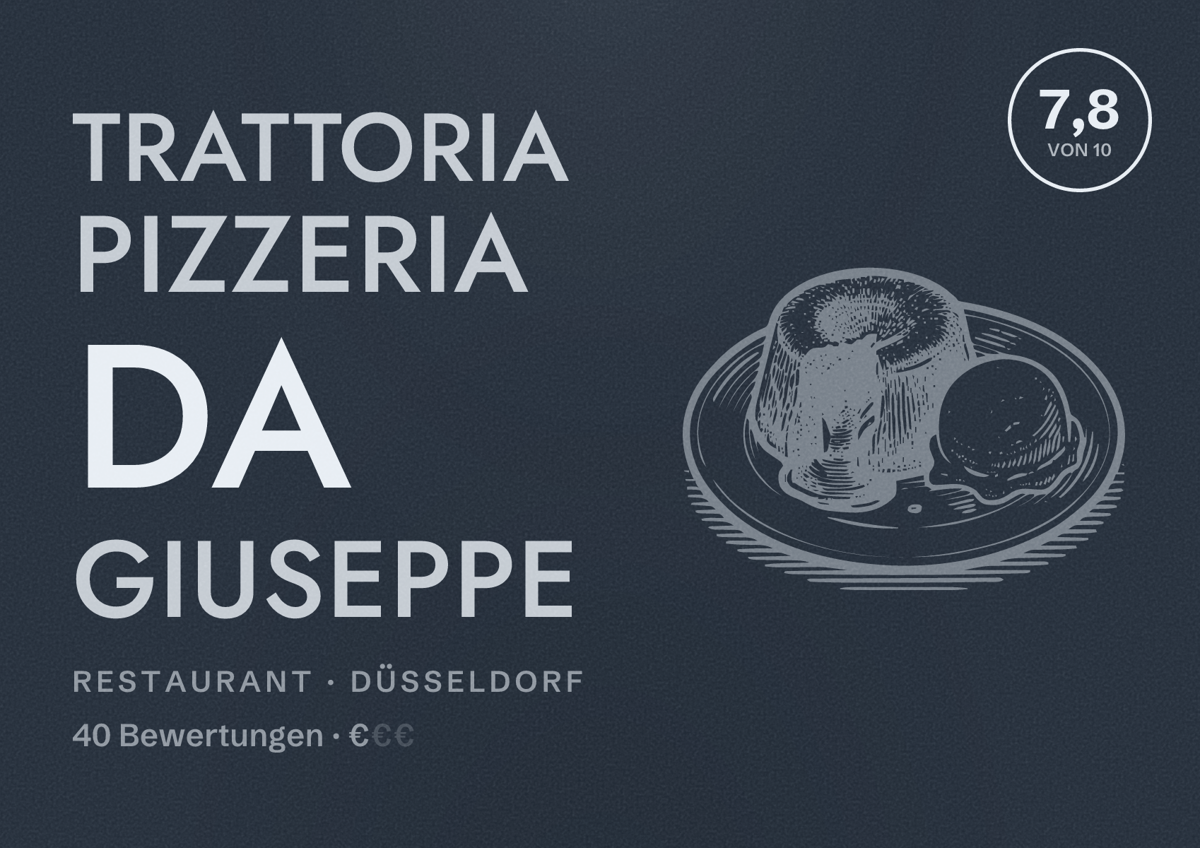 Illustriertes Poster von Trattoria Pizzeria Da Giuseppe, Restaurant in Düsseldorf: Bewertung 7,8 von 10 aus 40 Bewertungen, Preisniveau €