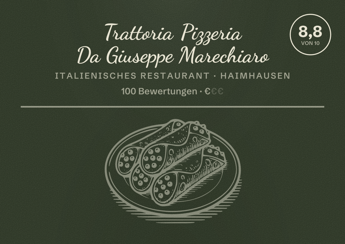 Illustriertes Poster von Trattoria Pizzeria Da Giuseppe Marechiaro, Italienisches Restaurant in Haimhausen: Bewertung 8,8 von 10 aus 100 Bewertungen, Preisniveau €